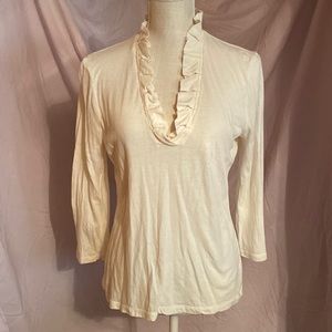 Cream ruffled v-neck top